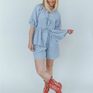 Henly Blue Gingham Top & Short Set